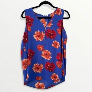 Maurice’s Blue and Red Floral Sleeveless V Neck Bouse